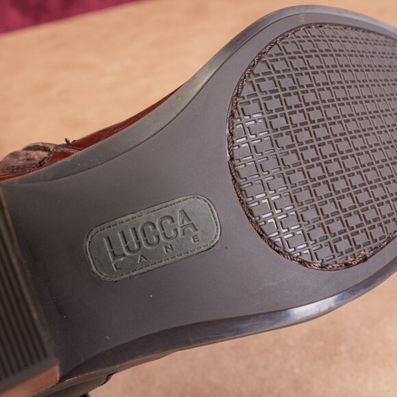 Lucca Lane Wmn Marella Brown Black Leather Riding Equestrian Buckle Boots sz 6.5 - Picture 7 of 11